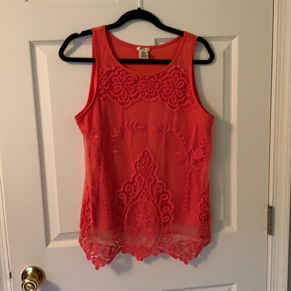 Peachy-orange lace tank top